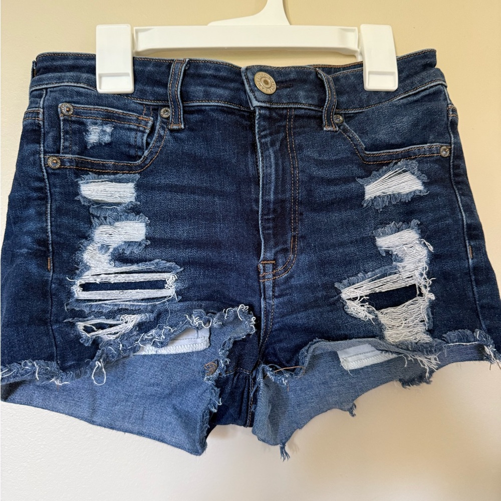 American Eagle Outfitters Blue Jean Shorts Distressed High-Waisted